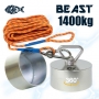 Aimant 360 degrés Beast 1400kg Magnetar avec corde très solide de 20 mètres et coque de protection
