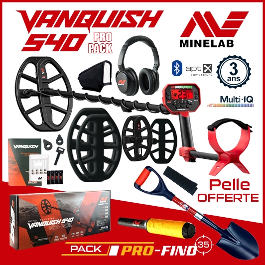 Detecteur de metaux Minelab Vanquish 540 Pro Pack avec deux disques, un casque sans fil et le Pro-Find 35