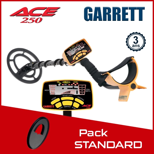 Detecteur Garrett Ace 250 avec le pack contenant un protège-disque