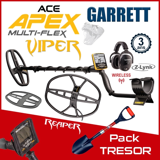 Detecteur de metaux Garrett Apex avec casque Z-Lynk et 2 disques, pour plus de profondeur